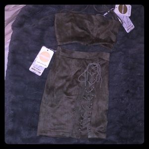 Oh Polly two piece set Olive lace up US2